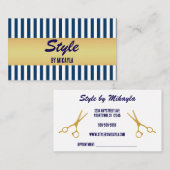 Navy Blue Stripes Gold Bar Stylist Visitenkarte (Vorne/Hinten)
