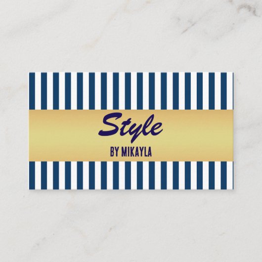 Navy Blue Stripes Gold Bar Stylist Visitenkarte (Vorderseite)