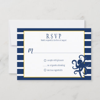 Navy Blue Stripes Gold Details Nautische UAWG | RSVP Karte