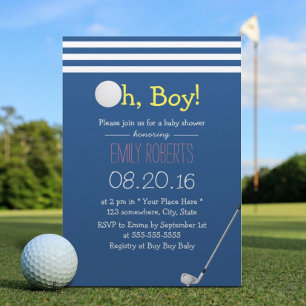 Navy Blue Stripes Golf Boy Baby Dusche Einladung