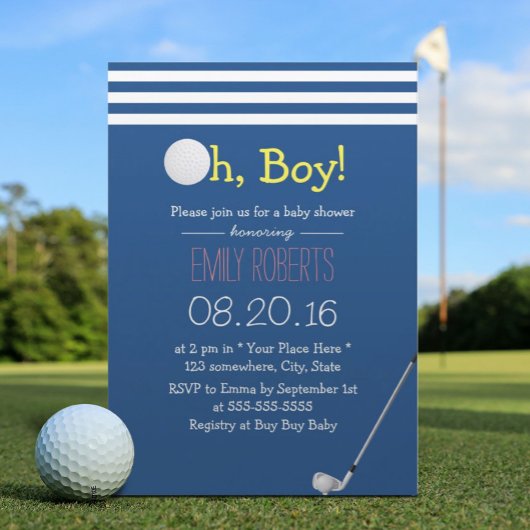 Navy Blue Stripes Golf Boy Baby Dusche Einladung
