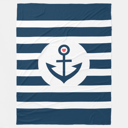 Navy-Blue Stripes & Nautical Boat Anchor Fleecedecke (Vorderseite)