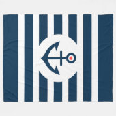 Navy-Blue Stripes & Nautical Boat Anchor Fleecedecke (Vorderseite (Horizontal))