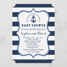 Navy Blue Stripes Nautical Theme BABY SHOWER Einladung