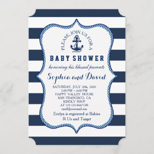 Navy Blue Stripes Nautical Theme BABY SHOWER Einladung