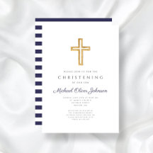 Navy Blue Stripes Religious Boy Christening