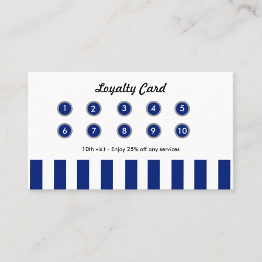 Navy Blue Stripes Retail Loyalty Card Boutique Treuekarte (Vorderseite)