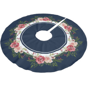 Navy Blue Stripes Watercolor Blume Weihnachten Polyester Weihnachtsbaumdecke