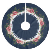 Navy Blue Stripes Watercolor Blume Weihnachten Polyester Weihnachtsbaumdecke (Vorderseite)