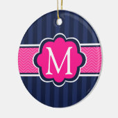 Navy Blue Strips Hot Pink Custom Monogram Keramikornament (Links)