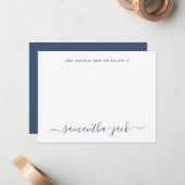 Navy Blue Stylish Script Elegant Minimalist Mitteilungskarte (Vorderseite/Rückseite Beispiel)