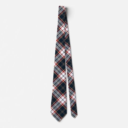 Navy Blue Stylish Tartan Karierte Raute Muster Krawatte (Vorderseite)
