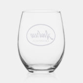 Navy Blue Stylized Name Wedding Trauzeuge Weinglas Ohne Stiel (Rückseite)