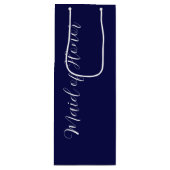 Navy Blue Stylized Script-Trauzeugin Geschenktüte Für Weinflaschen (Vorderseite)