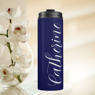 Navy Blue Stylized Wedding Bridesmaid Name Thermosbecher