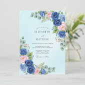 Navy Blue Sublime Botanical Spring Wedding Einladung (Stehend Vorderseite)