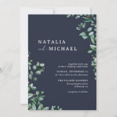 Navy Blue Subtle Greenery | Moderne Hochzeit Einladung (Vorderseite)
