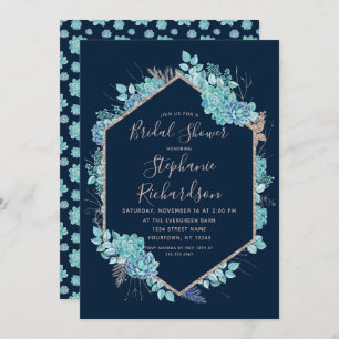 Navy Blue Succulents Bridal Dusche Einladung