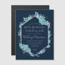 Navy Blue Succules Magnetic Wedding Einladung