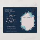 Navy Blue Succules & Rose Gold Save the Date Ankündigungspostkarte (Rückseite)