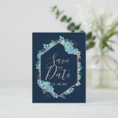 Navy Blue Succules & Rose Gold Save the Date Ankündigungspostkarte (Stehend Vorderseite)