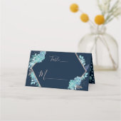 Navy Blue Succules & Rose Gold Tischnummer Platzkarte (Vorderseite)