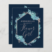 Navy Blue Succules werden Sie mein Blumenmädchen s Einladung (Vorne/Hinten)