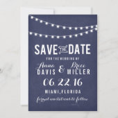 Navy Blue Summer String Light Save the Date (Vorderseite)