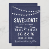 Navy Blue Summer String Light Save the Date (Vorne/Hinten)