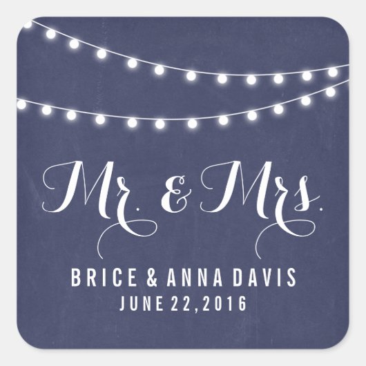 Navy Blue Summer String Light Wedding Stickers (Vorderseite)