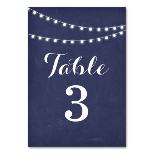 Navy Blue Summer String Light Wedding Tischnummer
