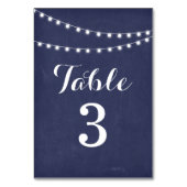 Navy Blue Summer String Light Wedding Tischnummer (Rückseite)