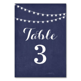 Navy Blue Summer String Light Wedding Tischnummer