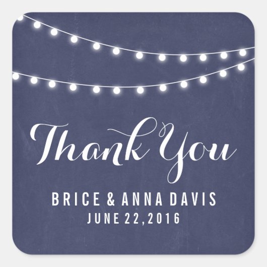 Navy Blue Summer String Light Wedding Vielen Dank Quadratischer Aufkleber (Vorderseite)