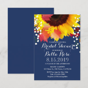 Navy Blue Sunflower Brautparty Einladung