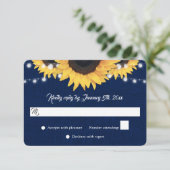 Navy Blue Sunflower Burlap String Lights Wedding RSVP Karte (Stehend Vorderseite)