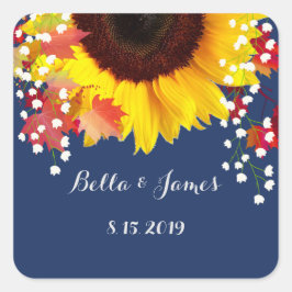 Navy Blue Sunflower Custom Wedding Stickers