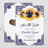 Navy Blue Sunflower Floral Lace Rustic Wedding Save The Date (Vorne/Hinten)