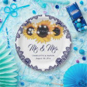 Navy Blue Sunflower Floral Lace Wedding Pappteller (Party)
