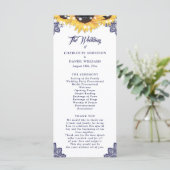 Navy Blue Sunflower Floral Lace Wedding Program Programm (Stehend Vorderseite)