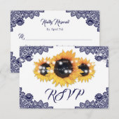 Navy Blue Sunflower Floral Lace Wedding RSVP Karte (Vorne/Hinten)