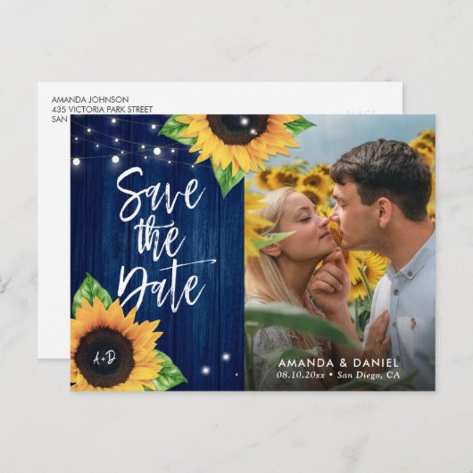 Navy Blue Sunflower Foto Postkarte (Vorne/Hinten)