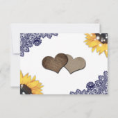 Navy Blue Sunflower Lace Burlap Hearts Wedding RSVP Karte (Rückseite)