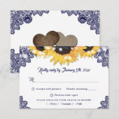 Navy Blue Sunflower Lace Wedding Meal Choice RSVP Karte (Vorne/Hinten)