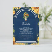 Navy Blue Sunflower Mason Jar Arch Wedding Details Begleitkarte (Stehend Vorderseite)