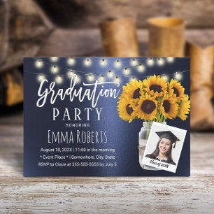 Navy Blue Sunflower Mason Jar Foto Abschluss Einladung