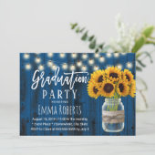 Navy Blue Sunflower Mason Jar Rustikaler Abschluss Einladung (Stehend Vorderseite)