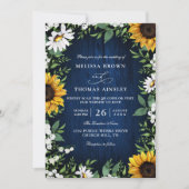 Navy Blue Sunflower Rustic Budget QR Code Wedding Einladung (Vorderseite)