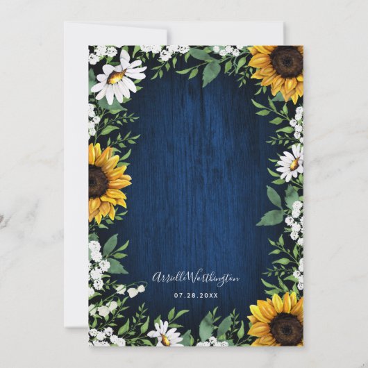Navy Blue Sunflower Rustic Country Brautparty Einladung (Rückseite)
