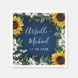 Navy Blue Sunflower Rustic Country Wedding Napkins Serviette
